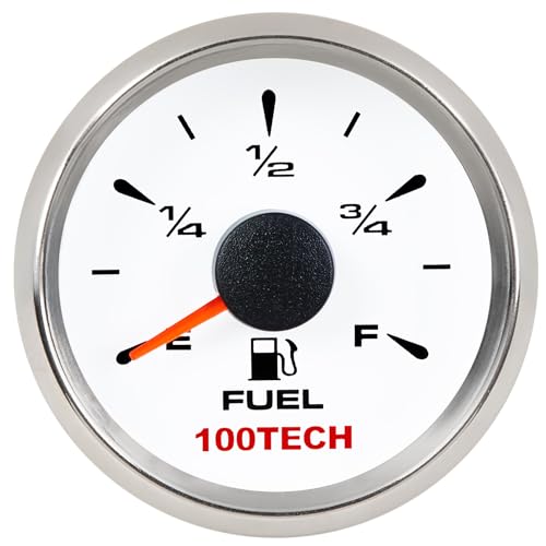 100TECH Boat Fuel Gauge 0-90ohm Fuel Gauge for Boat 52mm 2-1/16 Aftermarket Gauges Automotive Replacement Motorcycle Gas Car Truck Vehicle with 8 Color Selectable Backlit (White) - Image 1