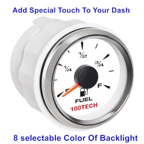 100TECH Boat Fuel Gauge 0-90ohm Fuel Gauge for Boat 52mm 2-1/16 Aftermarket Gauges Automotive Replacement Motorcycle Gas Car Truck Vehicle with 8 Color Selectable Backlit (White) - Image 4