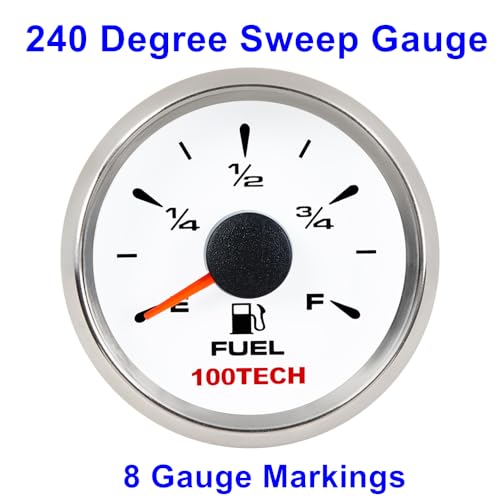 100TECH Boat Fuel Gauge 0-90ohm Fuel Gauge for Boat 52mm 2-1/16 Aftermarket Gauges Automotive Replacement Motorcycle Gas Car Truck Vehicle with 8 Color Selectable Backlit (White) - Image 3