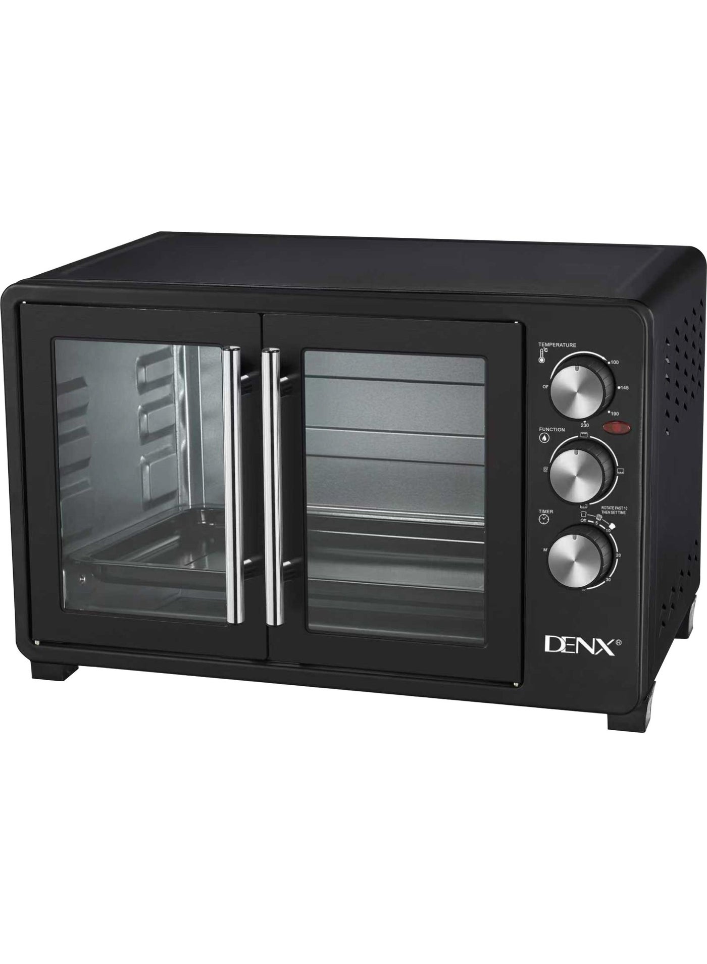 DENX Electric Oven Model DX4302 – 55L Capacity – 2000W Power – Adjustable Temperature 100–230°C – Double Glass Doors – Stainless Steel