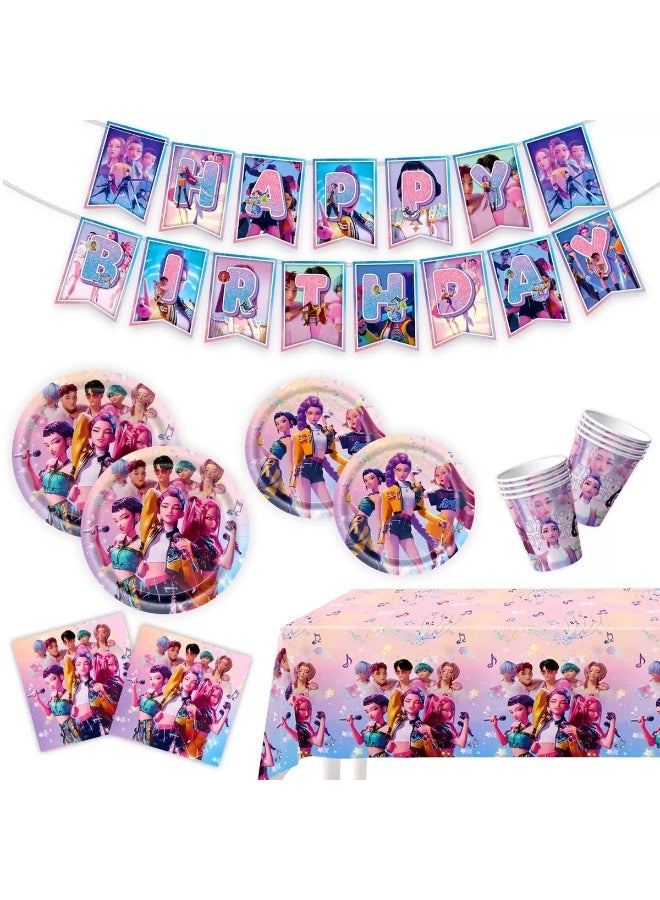 مجموعة أدوات مائدة من ورق عيد ميلاد صياد الشياطين من كيبوب، كوب ورقي، منشفة ورقية، لافتة - Image 1