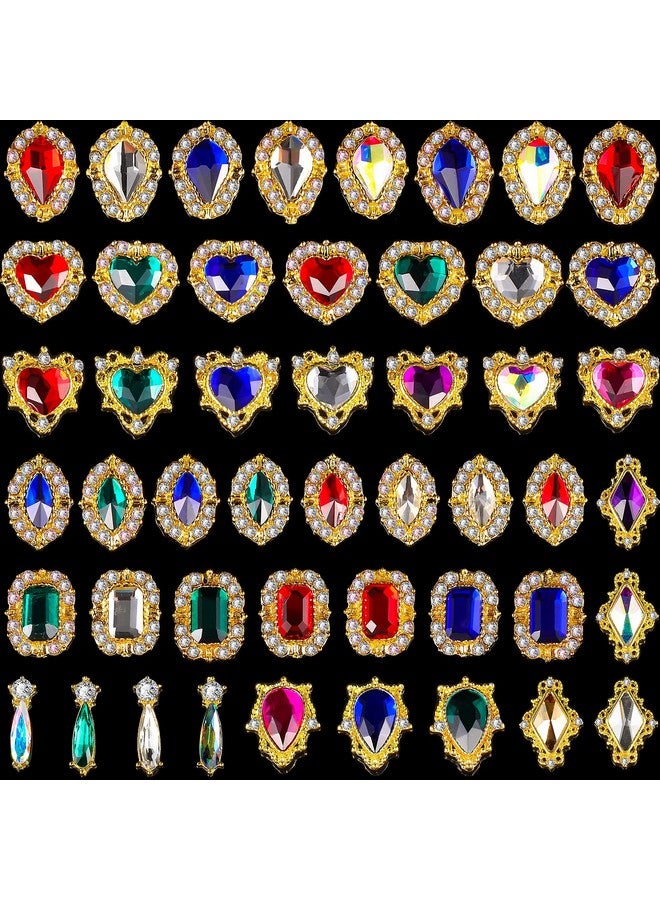 Leelosp Leelosp 48 Pieces 3D Nail Art Charms Nails Charms Gems Rhinestones Colorful AB Iridescent Nail for Acrylic Nails Large Rhinestones Heart Drop Mix Size Diamond Nail Beauty Accessories  - Image 1