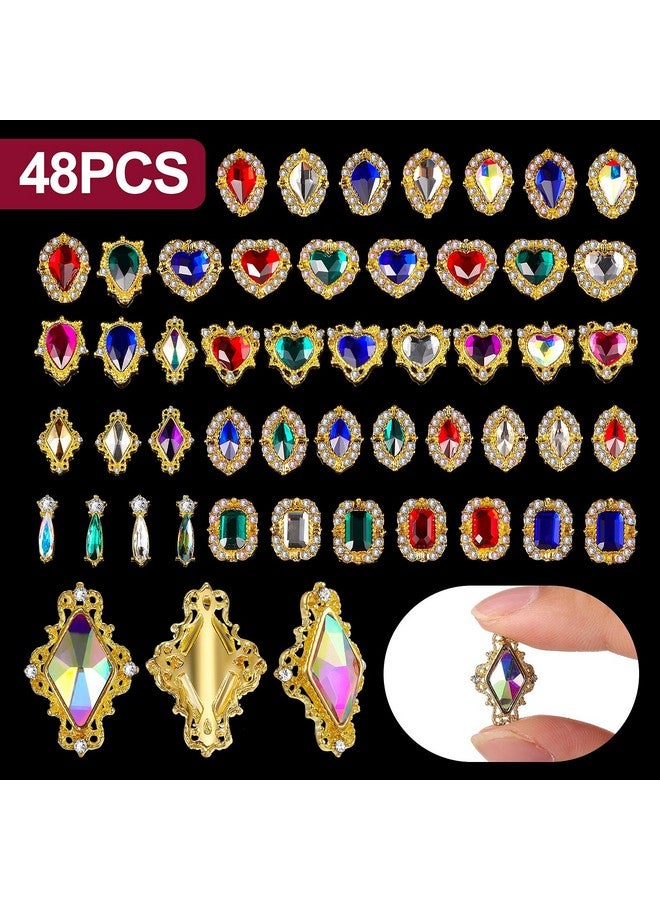 Leelosp Leelosp 48 Pieces 3D Nail Art Charms Nails Charms Gems Rhinestones Colorful AB Iridescent Nail for Acrylic Nails Large Rhinestones Heart Drop Mix Size Diamond Nail Beauty Accessories  - Image 5
