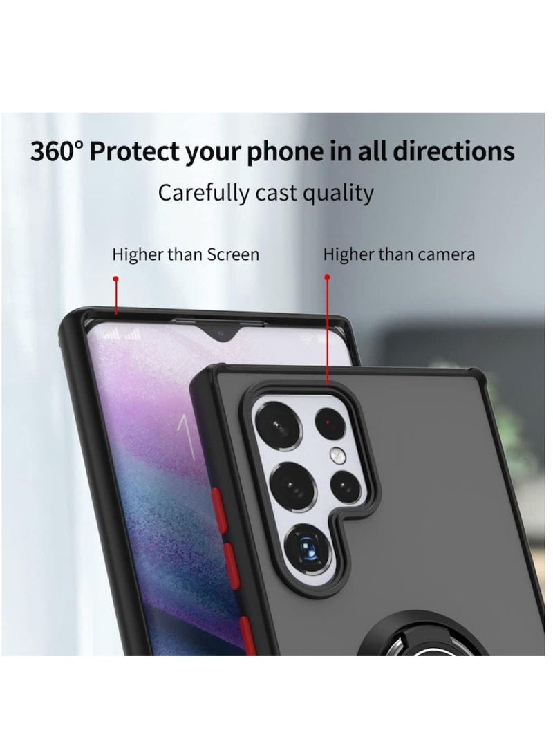 ELTRAZONE Galaxy S22 Ultra , Clear Crystal Armor Defender Design Hybrid Protective Case Cover Ring Holder Kickstand - Image 3