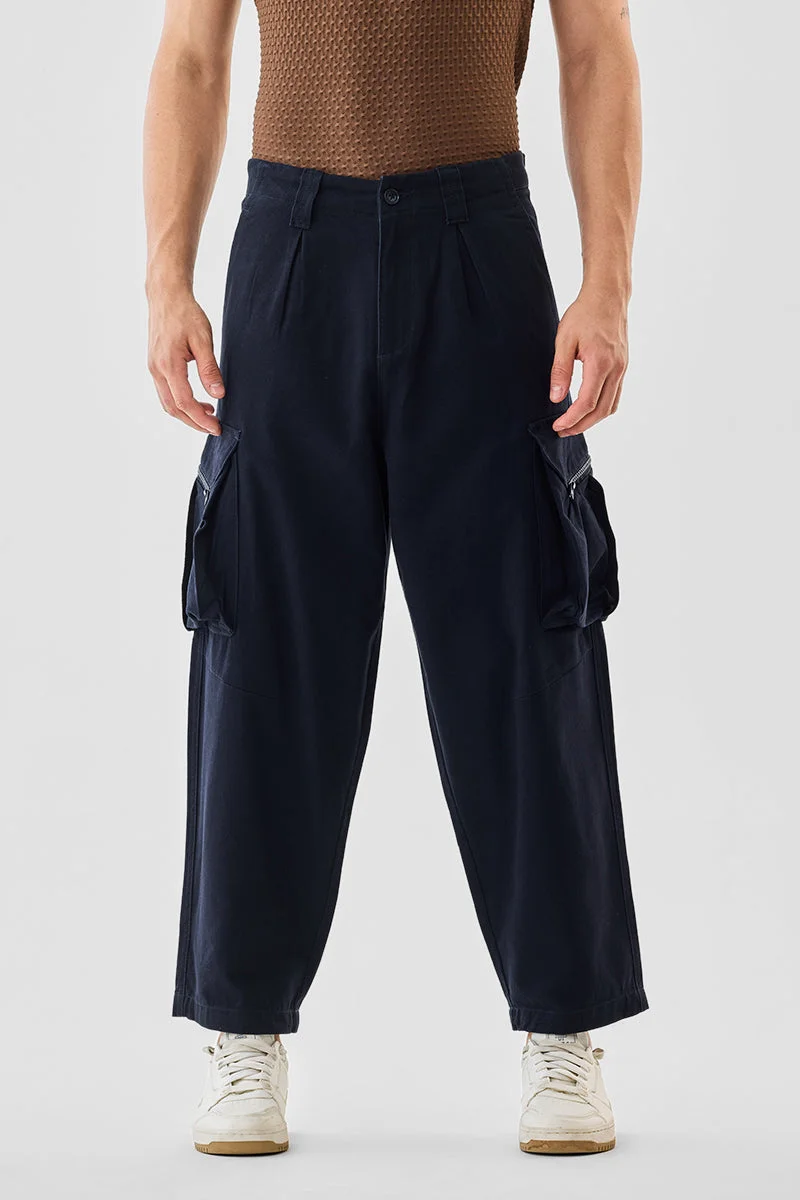 Snitch Navy Straight Fit Twill Cargo Pants for Men | Best Price UAE