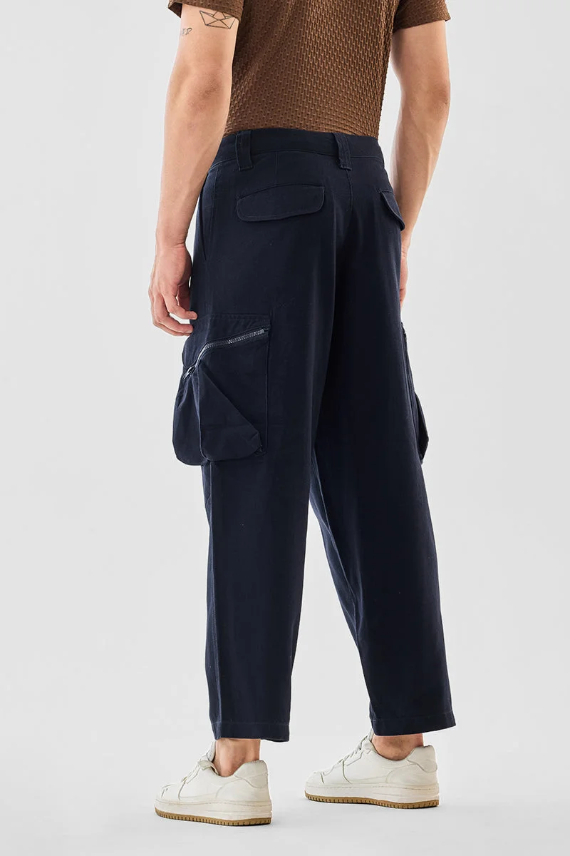 Snitch Navy Straight Fit Twill Cargo Pants for Men | Best Price UAE
