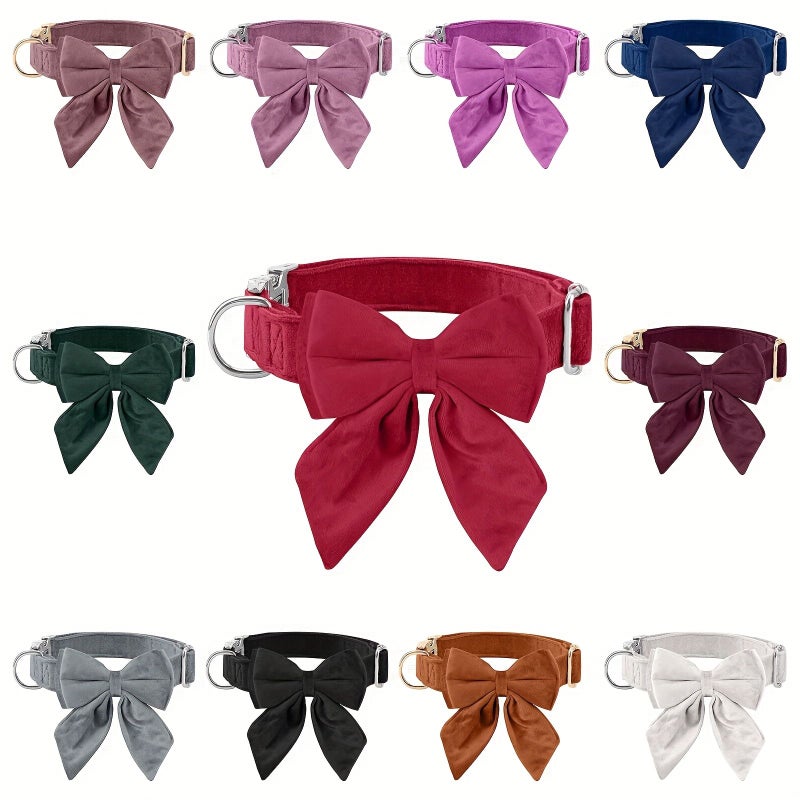 Red Velvet Dog Collar with Bow Adjustable Quick Release XL - Image 1