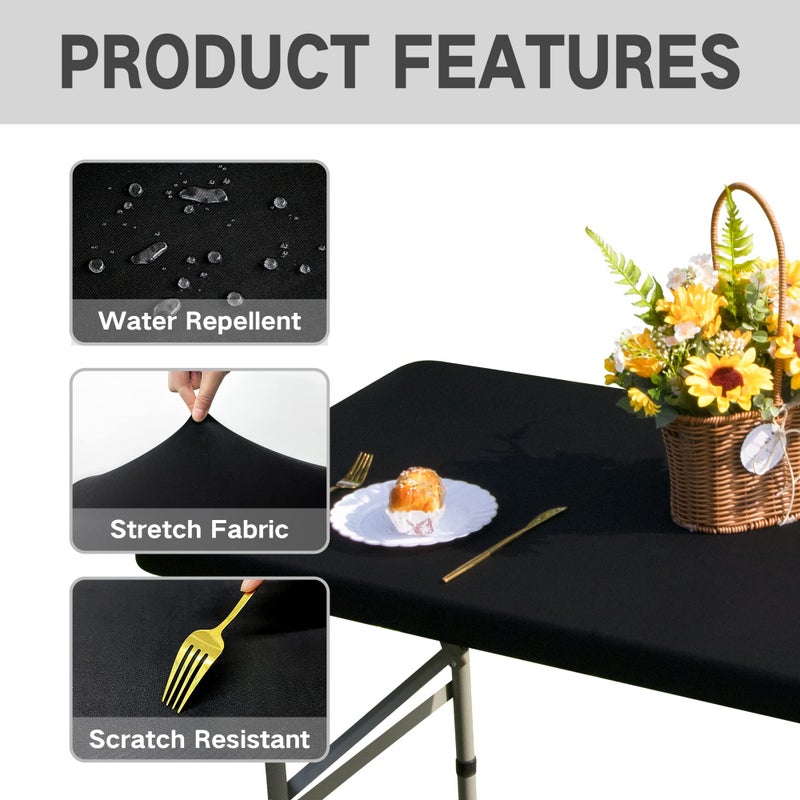 Nacuci Rectangle 4ft Fitted Table Cover Elastic Tablecloth 4ft Stretch Spandex Table Top Cover for Dining Indoor Outdoor Party Black 23X48 Inch - Image 4