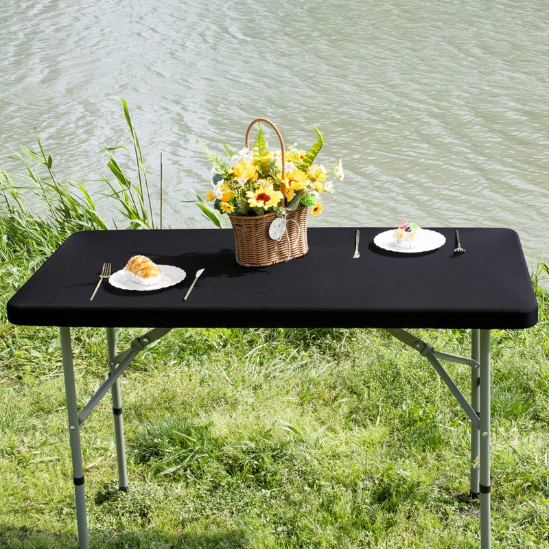 Nacuci Rectangle 4ft Fitted Table Cover Elastic Tablecloth 4ft Stretch Spandex Table Top Cover for Dining Indoor Outdoor Party Black 23X48 Inch - Image 2