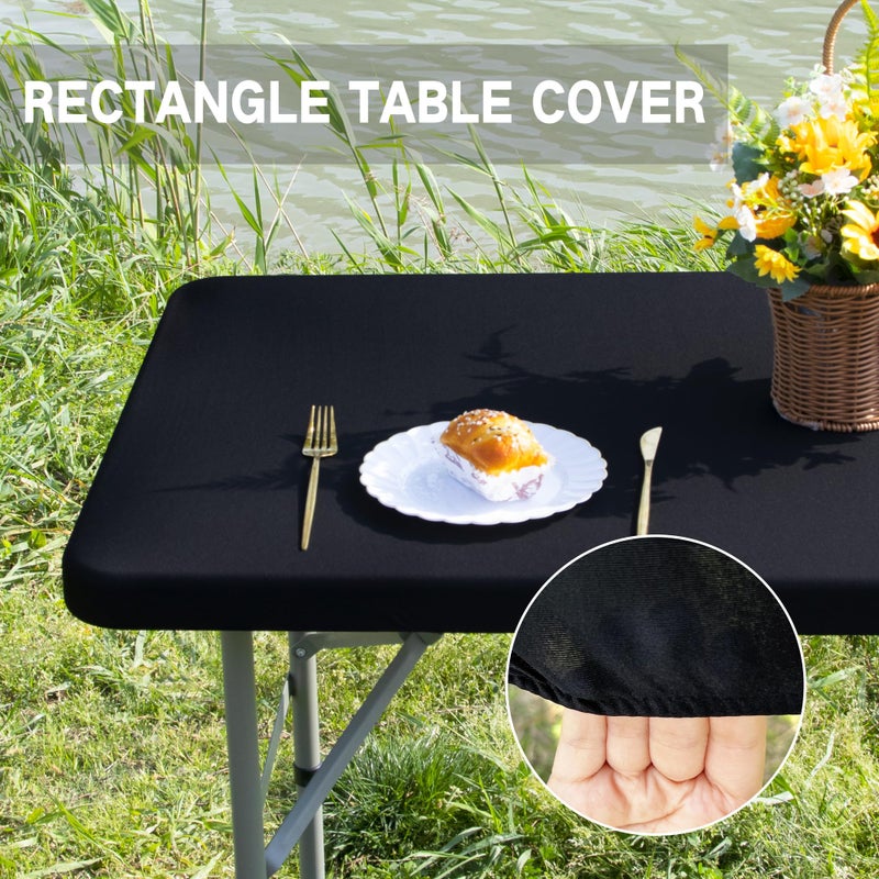 Nacuci Rectangle 4ft Fitted Table Cover Elastic Tablecloth 4ft Stretch Spandex Table Top Cover for Dining Indoor Outdoor Party Black 23X48 Inch - Image 3