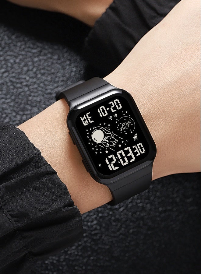 Watches for Boys Multifunctional Water Resistant Digital Watch PU Strap 1863 Black - Image 3