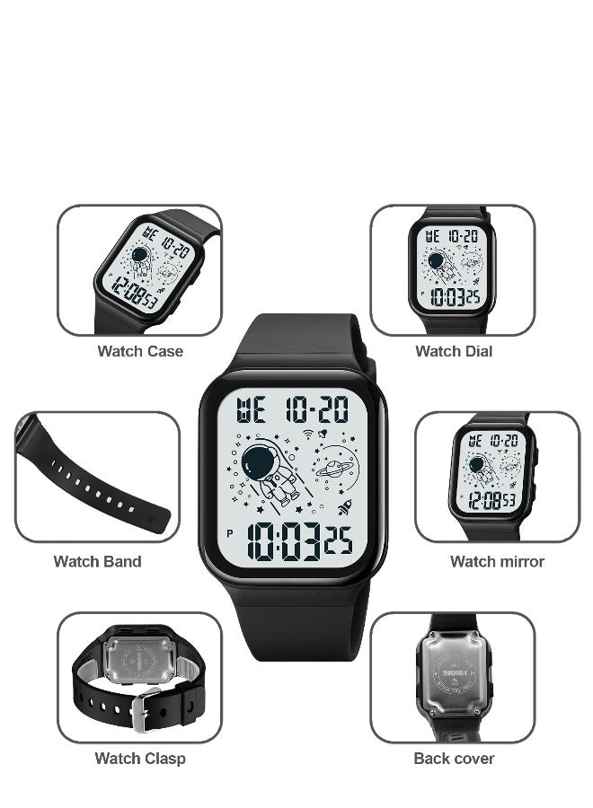 Watches for Boys Multifunctional Water Resistant Digital Watch PU Strap 1863 Black - Image 5