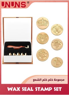 UNUNS Wax Seal Stamp Set,6 Pieces Sealing Wax Stamps Copper Seals And 1 Wooden Hilt,Romantic Rose Heart Flower Sealing Wax Stamps Gift Kit For Parcels Cards Envelopes,Invitations,Maps,Gifts Sealing  - Image 1