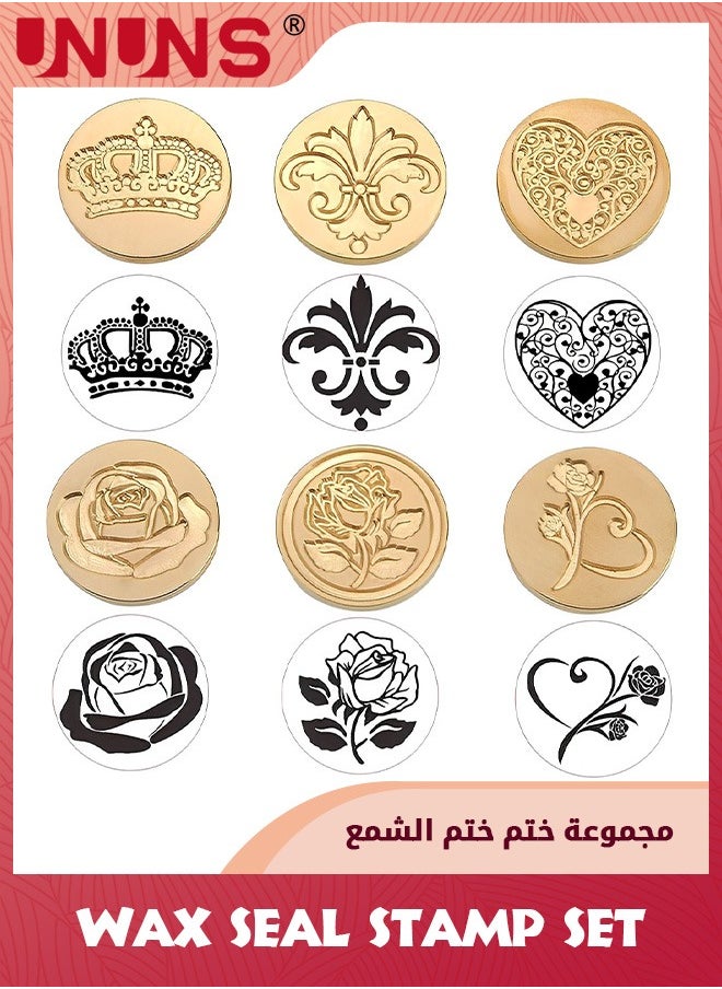 UNUNS Wax Seal Stamp Set,6 Pieces Sealing Wax Stamps Copper Seals And 1 Wooden Hilt,Romantic Rose Heart Flower Sealing Wax Stamps Gift Kit For Parcels Cards Envelopes,Invitations,Maps,Gifts Sealing  - Image 5