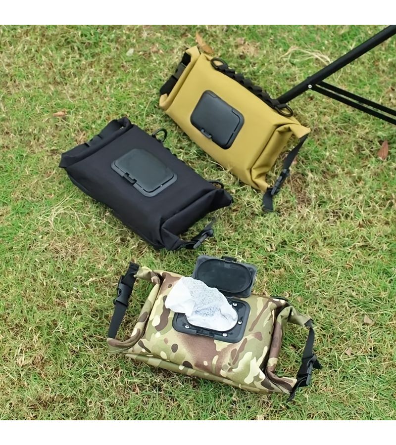 Creative Outdoor Camping Tissue Holder Camouflage No Punch Lightweight Canvas Wet Wipes Bag With Safety Strap And Viewing Window Portable Multifunctional Towel Pouch Holiday Gift Camping Accessory - Image 1