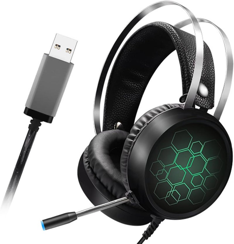 سماعة ألعاب PRETYZOOM سلكية فوق الأذن مع ميكروفون، USB 7.1 صوت محيطي، إضاءة RGB لألعاب الكمبيوتر والبث المباشر عبر الإنترنت - Image 3