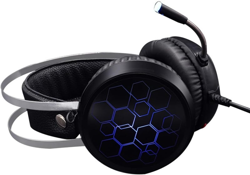سماعة ألعاب PRETYZOOM سلكية فوق الأذن مع ميكروفون، USB 7.1 صوت محيطي، إضاءة RGB لألعاب الكمبيوتر والبث المباشر عبر الإنترنت - Image 1