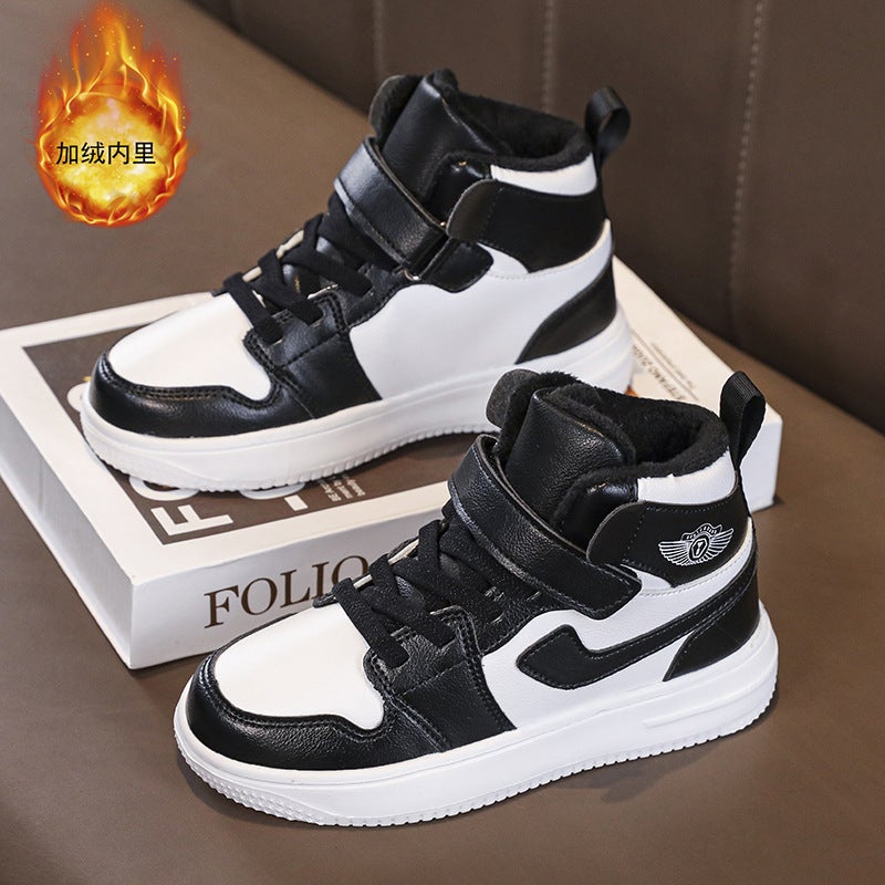 Boys' Cotton Shoes 2023 Winter New Children'S High-Top Sneakers Leather Surface For Older Boys With Plush Sports Cotton Shoes - Image 5