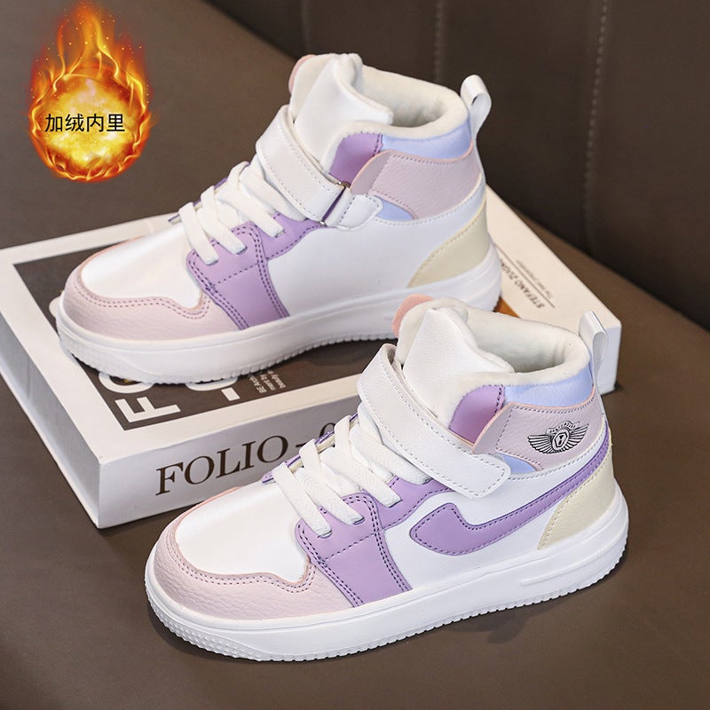 Boys' Cotton Shoes 2023 Winter New Children'S High-Top Sneakers Leather Surface For Older Boys With Plush Sports Cotton Shoes - Image 4