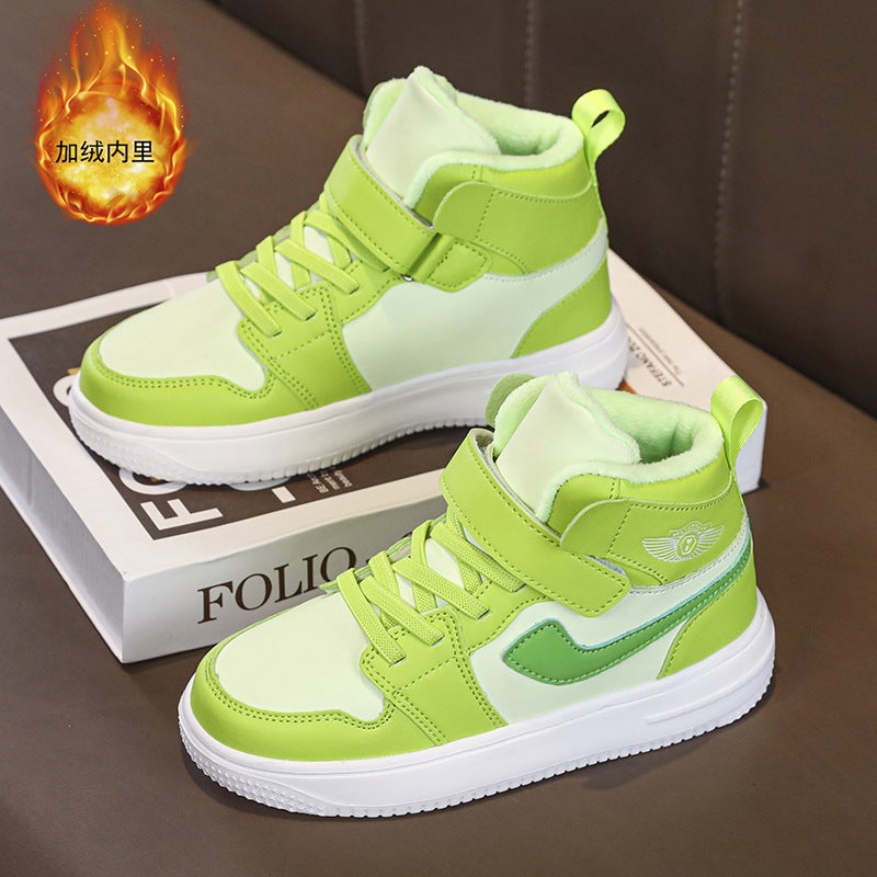 Boys' Cotton Shoes 2023 Winter New Children'S High-Top Sneakers Leather Surface For Older Boys With Plush Sports Cotton Shoes - Image 2