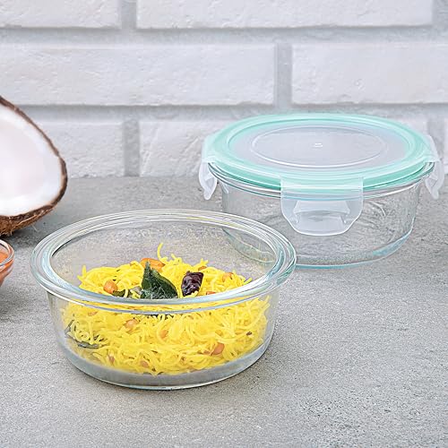 La Opala Cook Serve Store 100% Borosilicate Glass Storage Container | Clip N Store with Air-Tight Snap Lid | Round 400 ml | Microwave & Oven Proof | Dishwasher & Freezer Proof | Transparent - Image 1