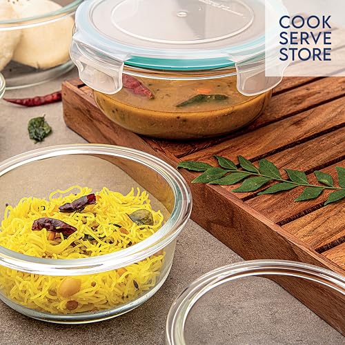 La Opala Cook Serve Store 100% Borosilicate Glass Storage Container | Clip N Store with Air-Tight Snap Lid | Round 400 ml | Microwave & Oven Proof | Dishwasher & Freezer Proof | Transparent - Image 3