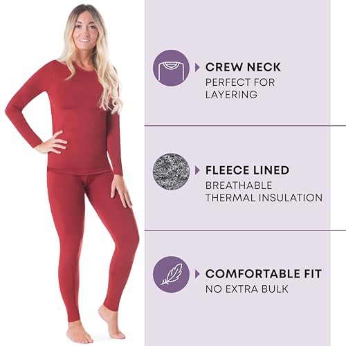 Rocky thermal underwear women long johns womens thermals top bottom set fleece lined under wear clothes base layer thermals (X-Small, Rust, Standard Weight (185 GSM) - Image 2