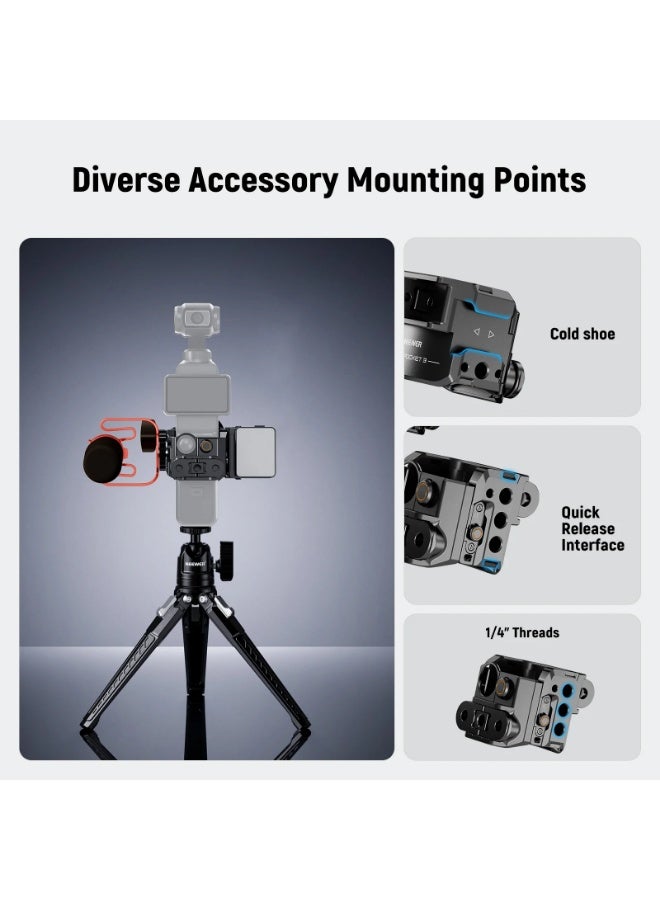 Neewer Metal Cage For DJI Osmo Pocket 3 — Aluminum Alloy Protective Cage with Damping Rubber Coating, Cold Shoe & 1/4" Threads, Action Camera Adapter & Foldable Temples, Creator Combo Compatible, Quick-Release, 95g Lightweight - Image 4