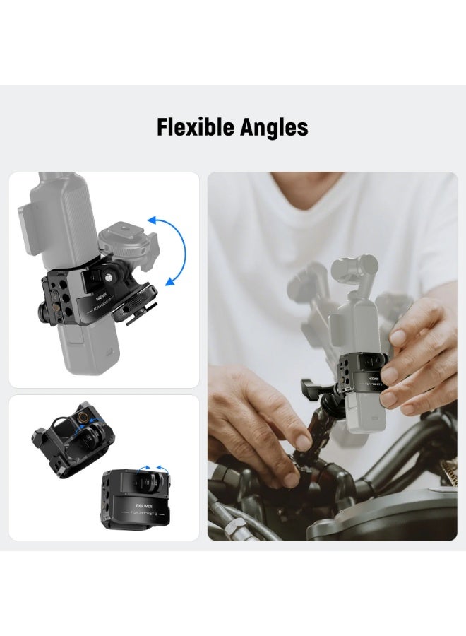 Neewer Metal Cage For DJI Osmo Pocket 3 — Aluminum Alloy Protective Cage with Damping Rubber Coating, Cold Shoe & 1/4" Threads, Action Camera Adapter & Foldable Temples, Creator Combo Compatible, Quick-Release, 95g Lightweight - Image 5