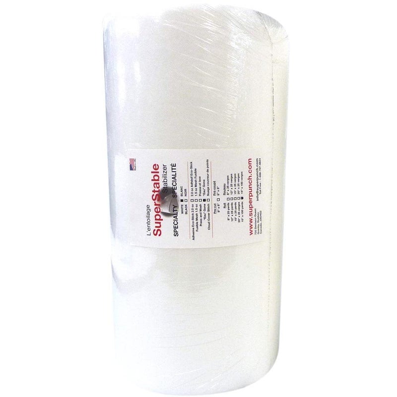 Superpunch Wash Away Stabilizer SuperStable H2O Eau Gone White FSL 15 inch x 100 Yard Roll  Machine Embroidery Stabilizer Backing Wash n Gone Wash Away for Free Standing Lace Made in USA