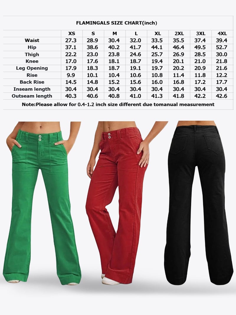 Flamingals Women's Wide Leg Pants for Women Mid Waist Dress Flare Straight Leg Corduroy Pants Work 31" Inseam Trouser Green XL - Image 4
