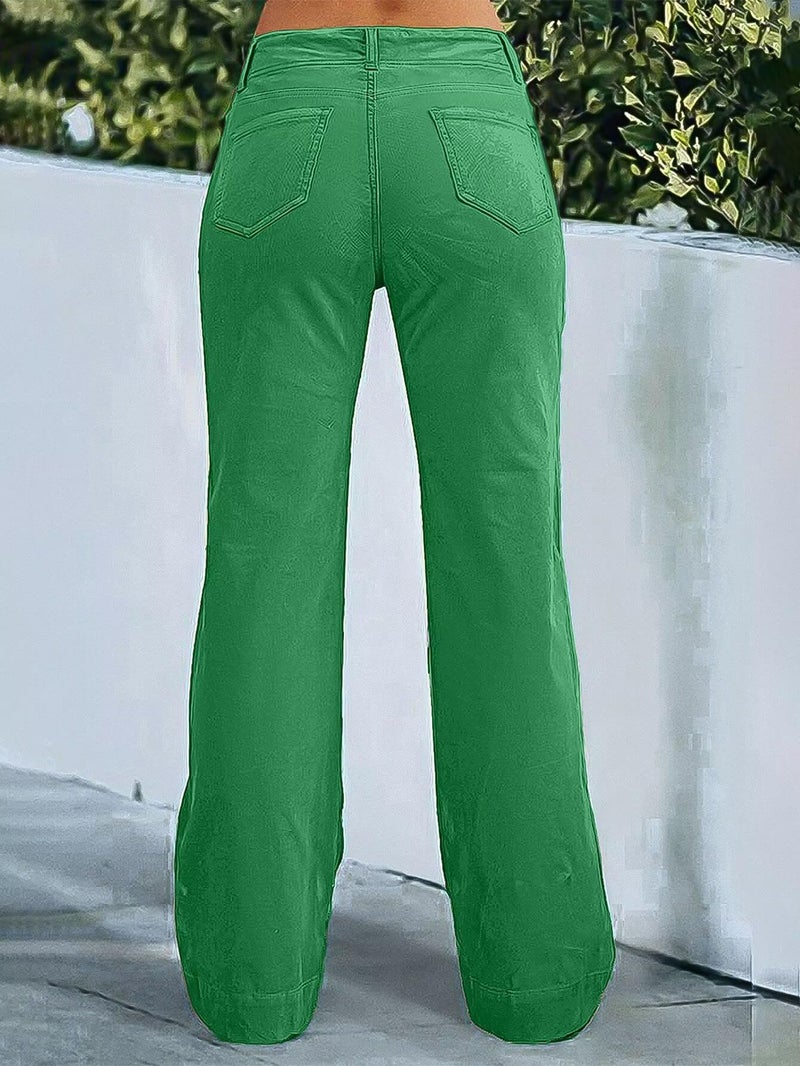 Flamingals Women's Wide Leg Pants for Women Mid Waist Dress Flare Straight Leg Corduroy Pants Work 31" Inseam Trouser Green XL - Image 5