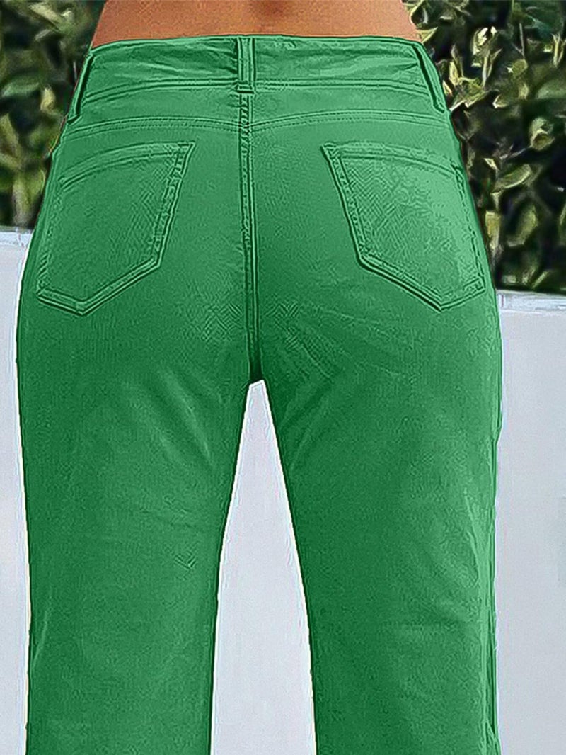 Flamingals Women's Wide Leg Pants for Women Mid Waist Dress Flare Straight Leg Corduroy Pants Work 31" Inseam Trouser Green XL - Image 3