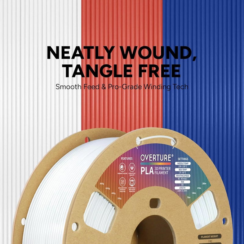 OVERTURE PLA Filament 1.75mm, Neatly Wound 3D Printer Filament 1kg Spool (2.2lbs), Dimensional Accuracy +/- 0.02 mm, Fit Most FDM 3D Printers (Cold White 1-Pack) - Image 2