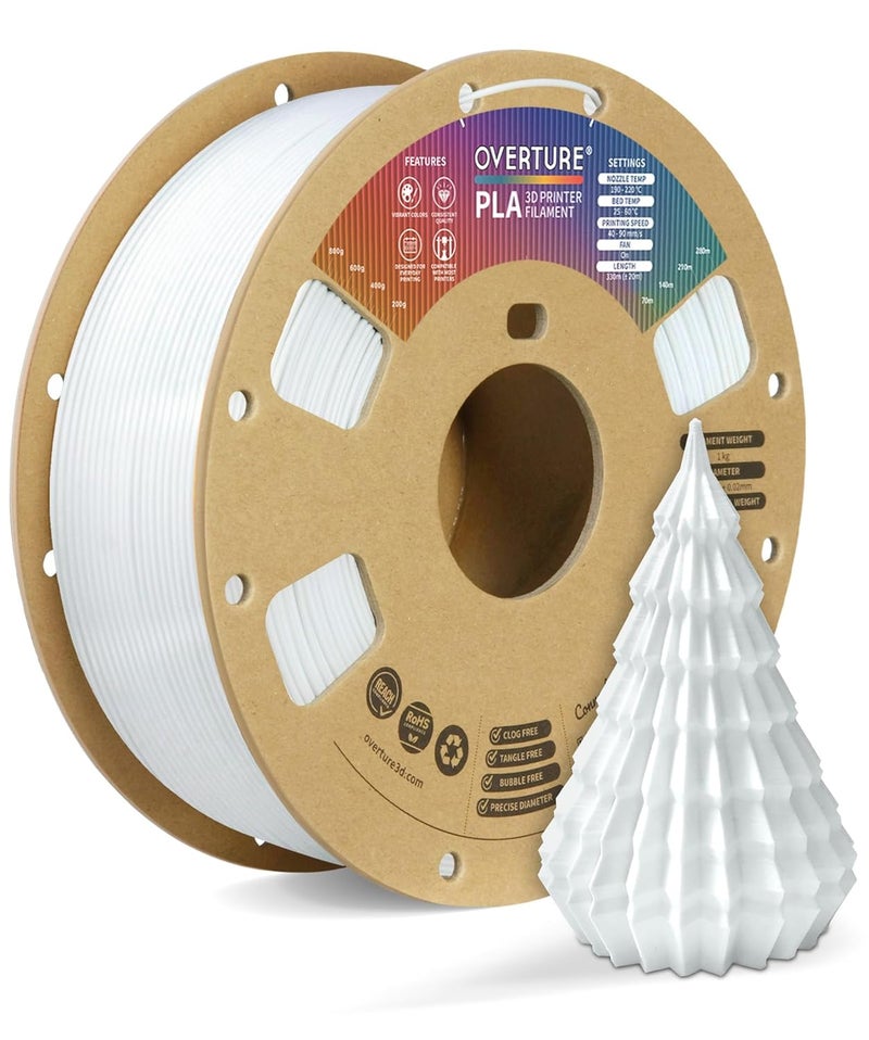 OVERTURE PLA Filament 1.75mm, Neatly Wound 3D Printer Filament 1kg Spool (2.2lbs), Dimensional Accuracy +/- 0.02 mm, Fit Most FDM 3D Printers (Cold White 1-Pack) - Image 1