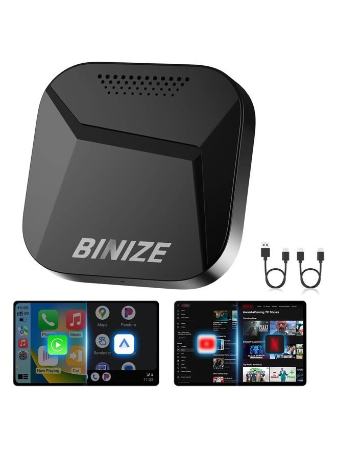 BINIZE Carplay Ai Box Android 13 Compatible with Wireless Carplay Wireless Android Auto AI Box Carplay Streaming Video Apps 4+64G Only Support Cars with OEM Wired CarPlay/Android Auto - Image 1
