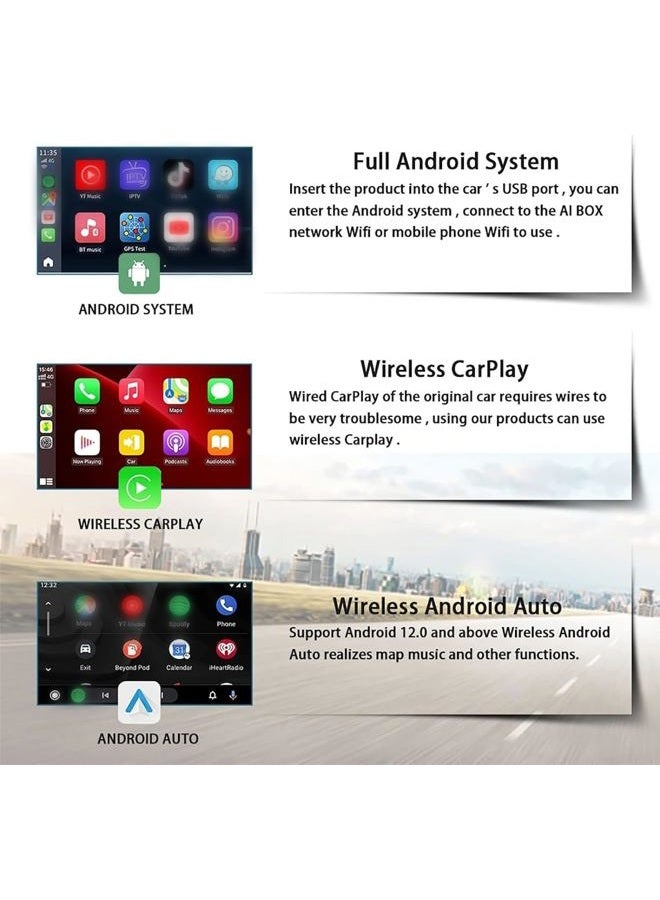 BINIZE Carplay Ai Box Android 13 Compatible with Wireless Carplay Wireless Android Auto AI Box Carplay Streaming Video Apps 4+64G Only Support Cars with OEM Wired CarPlay/Android Auto - Image 2