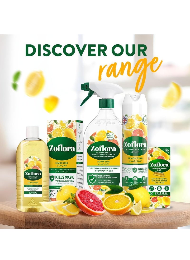 Zoflora Zoflora-Multi-purpose Concentrated Disinfectant All Surface Cleaner-Floor Cleaner-Effective against bacteria & Viruses-Long Lasting Lemon Zing Fragrance-Eliminates Odour-All Day Fresh-500ml  - Image 3