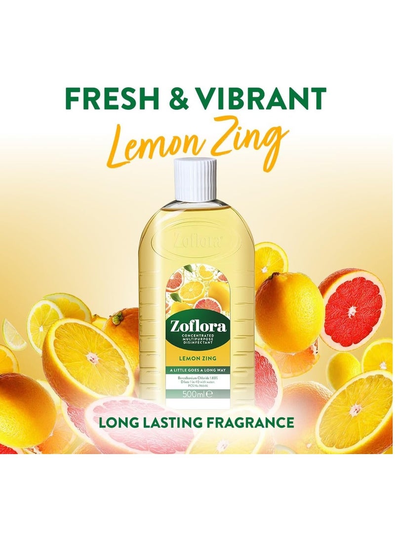 Zoflora Zoflora-Multi-purpose Concentrated Disinfectant All Surface Cleaner-Floor Cleaner-Effective against bacteria & Viruses-Long Lasting Lemon Zing Fragrance-Eliminates Odour-All Day Fresh-500ml  - Image 5