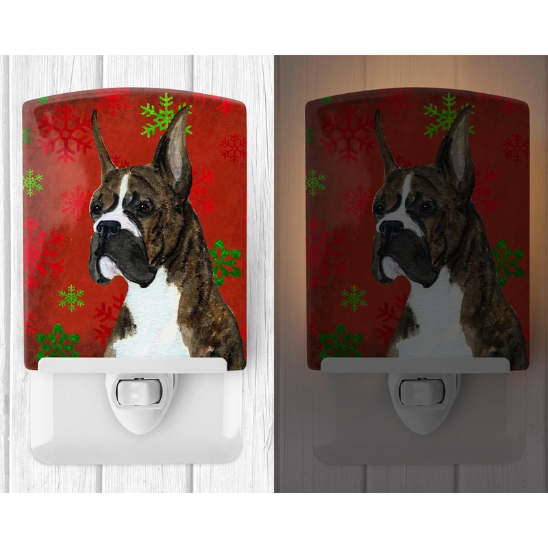 Caroline's Treasures Caroline's Treasures SS4715CNL Boxer Red and Green Snowflakes Holiday Christmas Ceramic Night Light Compact  UL-Certified  Ideal for Bedroom  Bathroom  Nursery  Hallway  Kitchen  6x4x3  Multicolor - Image 2
