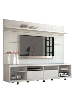 AtoZ Furniture Cabrini TV Stand and Floating Wall TV Panel with LED Lights White in White Color 