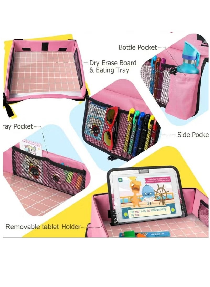 Gonice Kids Travel Tray Collapsible Toddler Car Seat Tray - Food & Snack Lap Car Seat Travel Table Desk with 7 Storage Pockets Carseat Organizer for Kids Road Airplane Trip Activity - Image 2