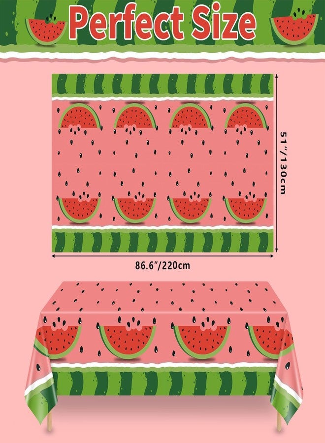 PTECDROTS 4Pcs Watermelon Party Tablecloth, Rectangular Plastic Watermelon Table Covers, Watermelon Birthday Party Supplies for Kids Birthday Baby Shower Summer Fruit Party, 86 x 51 Inch - Image 2