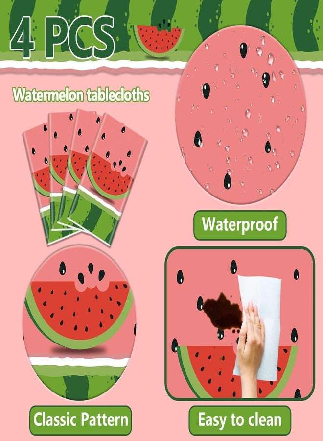 PTECDROTS 4Pcs Watermelon Party Tablecloth, Rectangular Plastic Watermelon Table Covers, Watermelon Birthday Party Supplies for Kids Birthday Baby Shower Summer Fruit Party, 86 x 51 Inch - Image 4