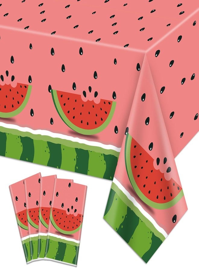 PTECDROTS 4Pcs Watermelon Party Tablecloth, Rectangular Plastic Watermelon Table Covers, Watermelon Birthday Party Supplies for Kids Birthday Baby Shower Summer Fruit Party, 86 x 51 Inch - Image 1