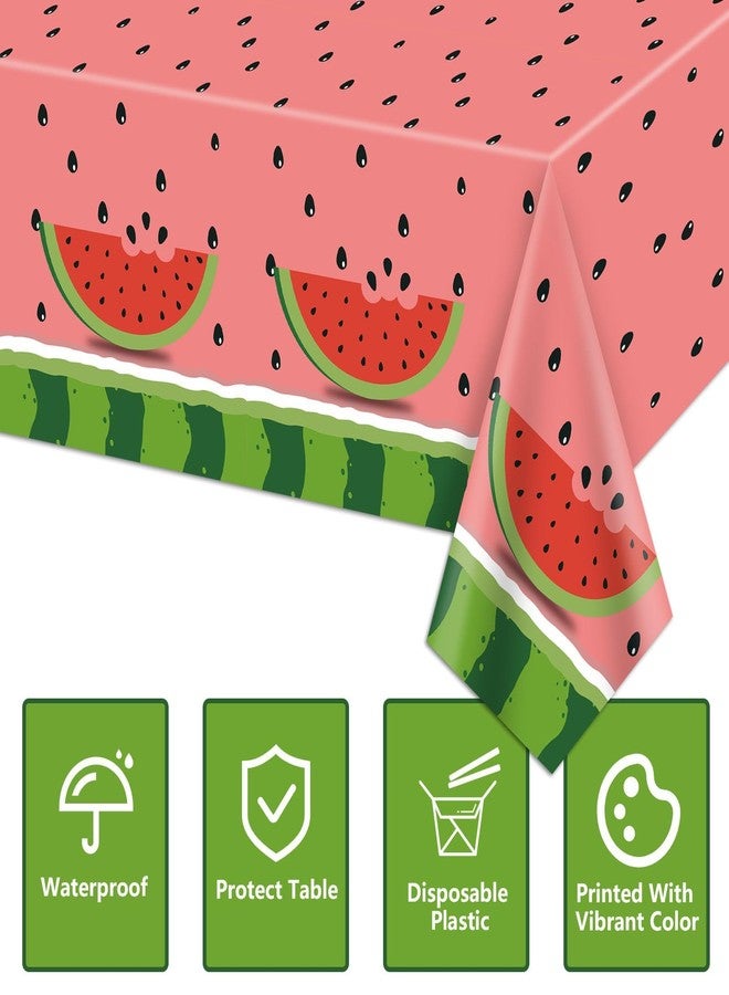 PTECDROTS 4Pcs Watermelon Party Tablecloth, Rectangular Plastic Watermelon Table Covers, Watermelon Birthday Party Supplies for Kids Birthday Baby Shower Summer Fruit Party, 86 x 51 Inch - Image 3