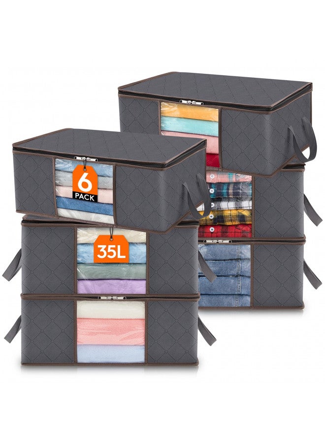Lifewit Lifewit Clothes Storage Bag Foldable Storage Bin Closet Organizer with Reinforced Handle Sturdy Fabric Clear Window for Sweaters, Coats, T-shirts, Blankets, 6 Pack, Gray - Image 1