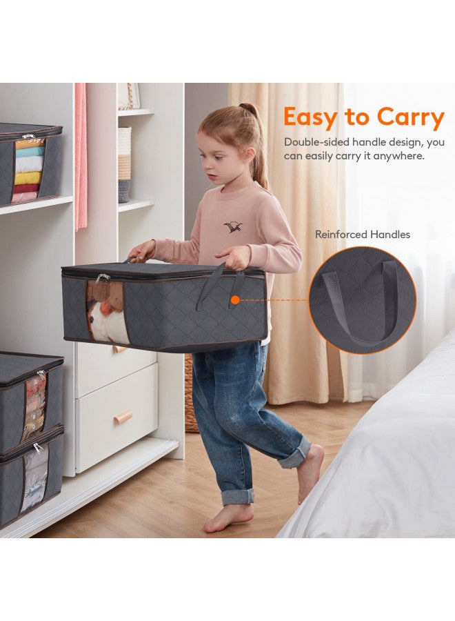 Lifewit Lifewit Clothes Storage Bag Foldable Storage Bin Closet Organizer with Reinforced Handle Sturdy Fabric Clear Window for Sweaters, Coats, T-shirts, Blankets, 6 Pack, Gray - Image 2