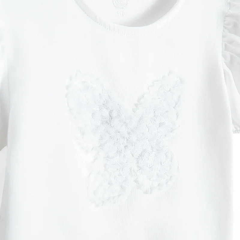 Cool Club بلوزة قطنية بيضاء بألياف لدنة بأكمام قصيرة