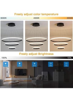 SP SUPER POWER Modern LED Pendant Light, 3 Rings Chandeliers Fixture Dimmable with Remote Control 3-Color LED Chandelier Ceiling Pendant Light for Bedroom, Living Room, Dining Room, Kitchen  - Image 3